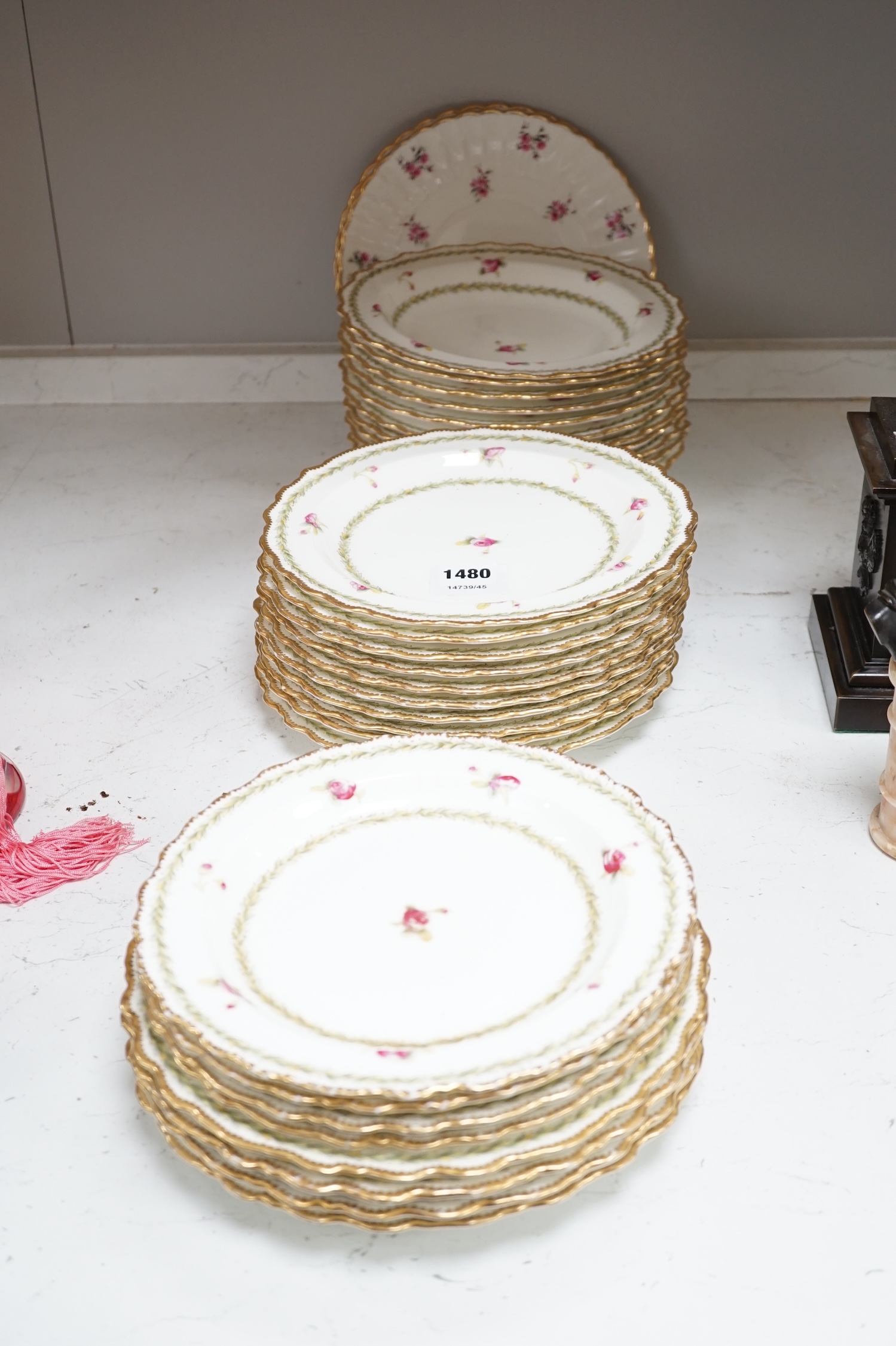 A Cauldon china floral-painted part dinner service. Condition - fair